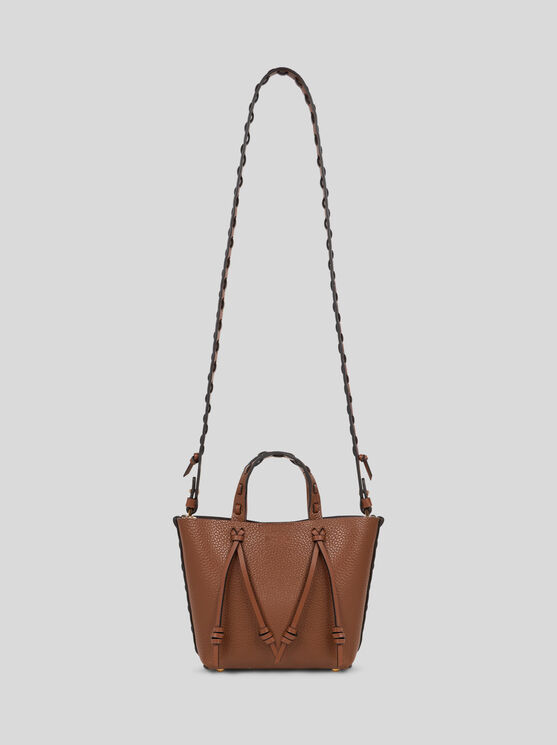 Etro Essential Mini Leather Tote Bag With Threading, Woman, Brown