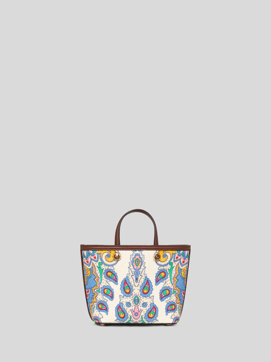 Etro Essential Mini Printed Canvas Bag In White