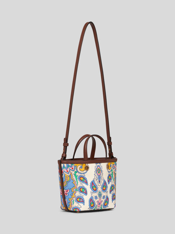 Etro Essential Mini Printed Canvas Bag In White