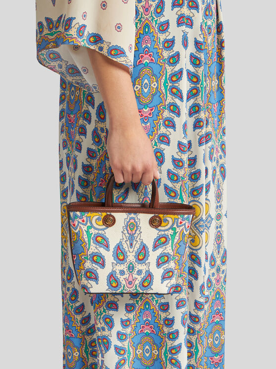 Etro Essential Mini Printed Canvas Bag In White
