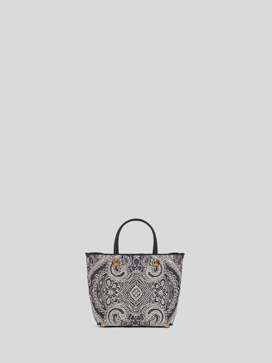 Etro Essential Mini Jacquard Denim Tote Bag, Woman, Blue In Blue