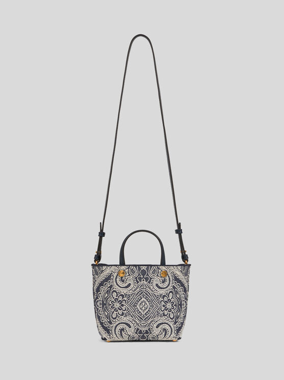 Etro Essential Mini Jacquard Denim Tote Bag, Woman, Blue In Blue