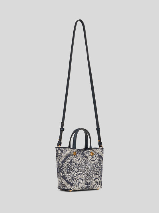 Etro Essential Mini Jacquard Denim Tote Bag, Woman, Blue In Blue