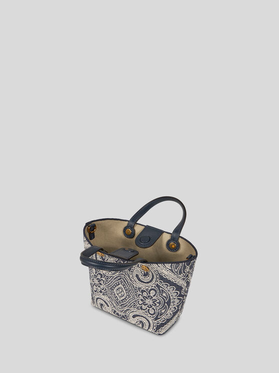 Etro Essential Mini Jacquard Denim Tote Bag, Woman, Blue In Blue