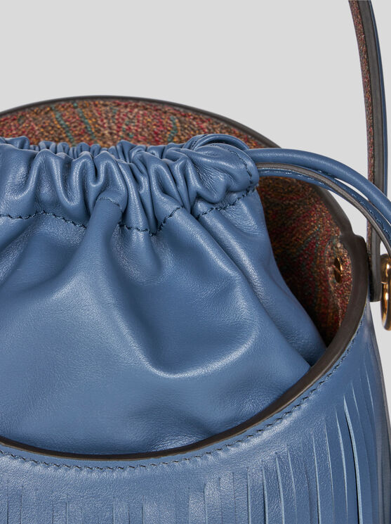 Shop Etro Mini Saturno Bag With Fringing In Light Blue