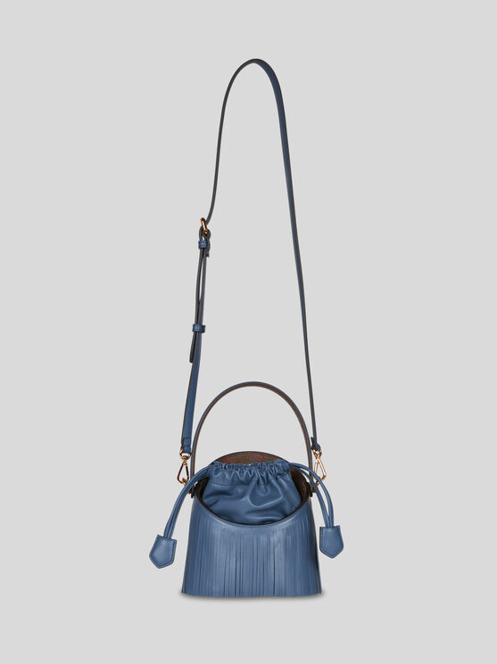 Shop Etro Mini Saturno Bag With Fringing In Light Blue