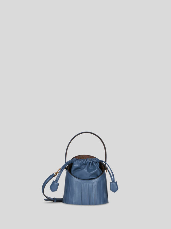 Shop Etro Mini Saturno Bag With Fringing In Light Blue