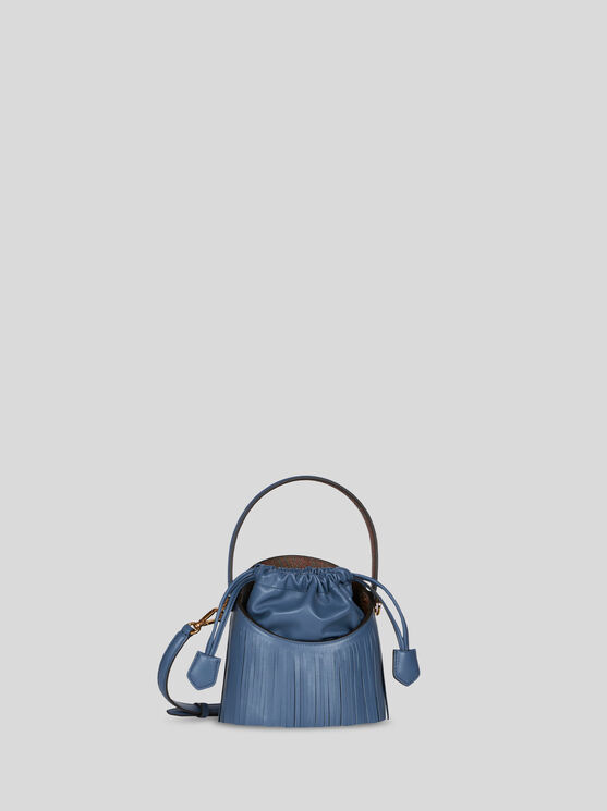 Shop Etro Mini Saturno Bag With Fringing In Light Blue