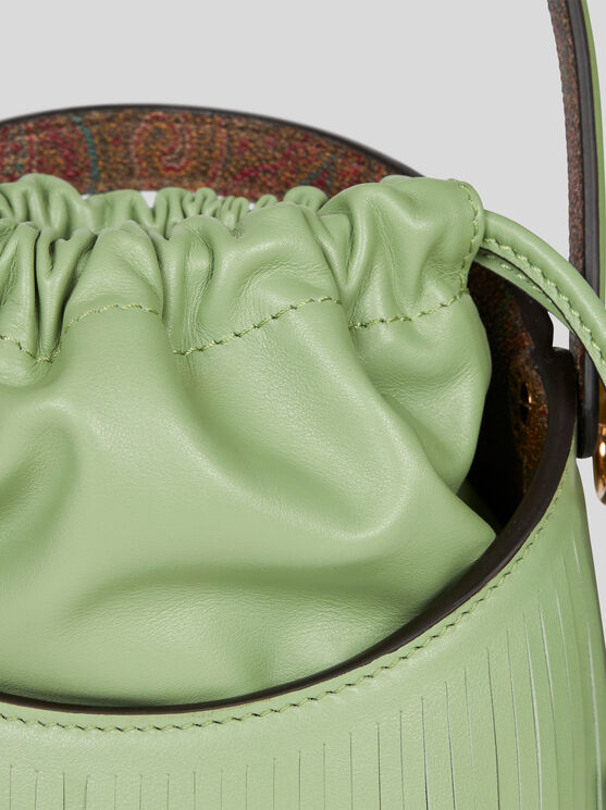 Shop Etro Mini Saturno Bag With Fringing In Green