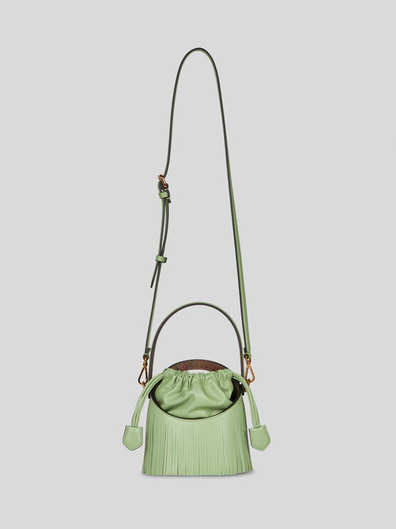 Shop Etro Mini Saturno Bag With Fringing In Green