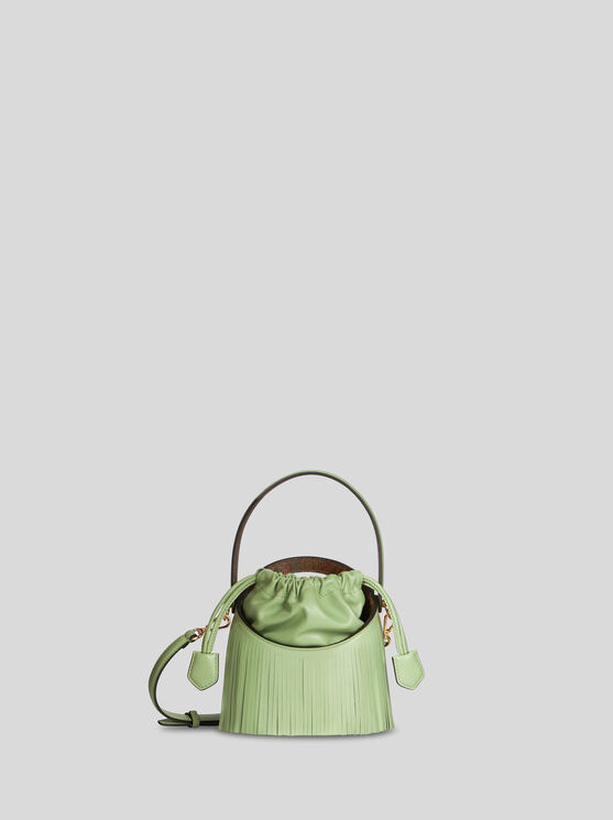 Shop Etro Mini Saturno Bag With Fringing In Green