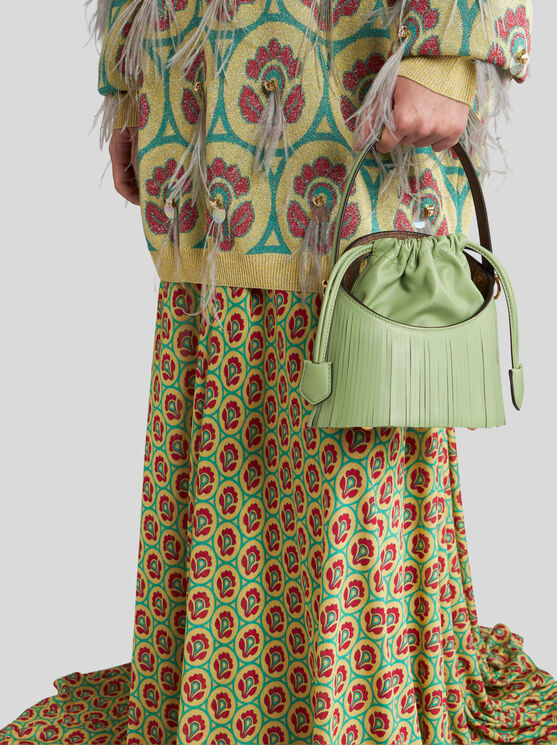 Shop Etro Mini Saturno Bag With Fringing In Green