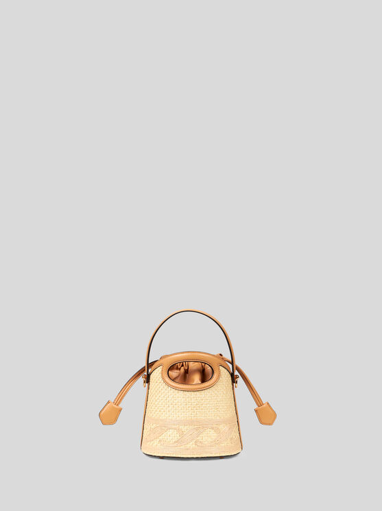 Shop Etro Small Raffia Saturno Bag In Beige