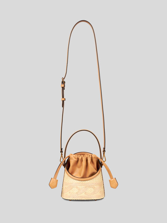 Shop Etro Small Raffia Saturno Bag In Beige