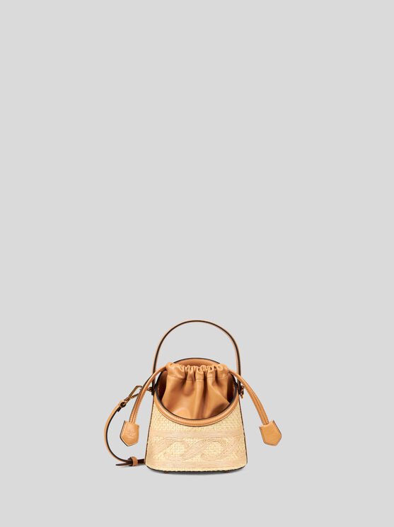 Shop Etro Small Raffia Saturno Bag In Beige