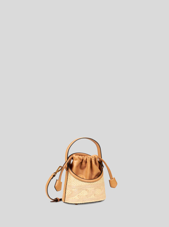 Shop Etro Small Raffia Saturno Bag In Beige