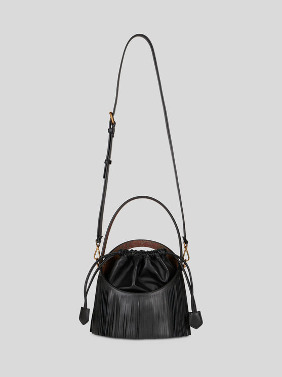 Shop Etro Medium Saturno Bag With Fringing In Black