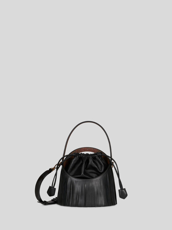 Shop Etro Medium Saturno Bag With Fringing In Black