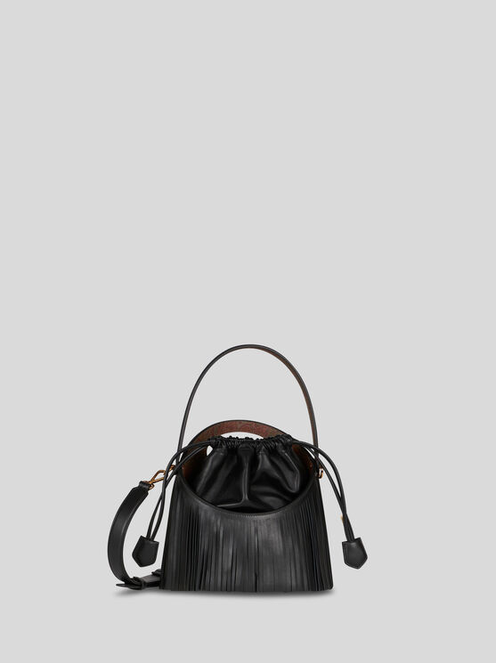 Shop Etro Medium Saturno Bag With Fringing In Black