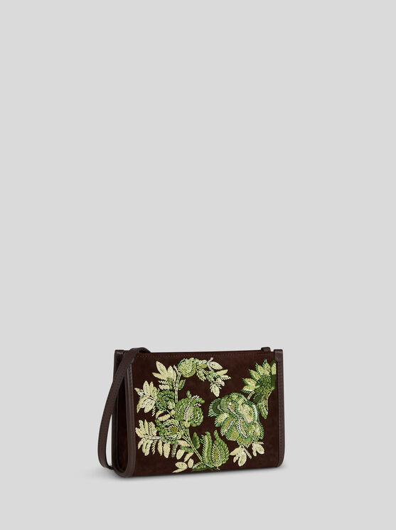 Shop Etro Suede Pouch With Embroidery In Braun