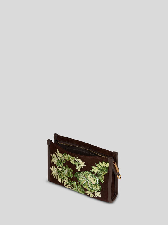 Shop Etro Suede Pouch With Embroidery In Braun