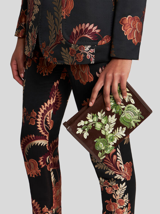 Shop Etro Suede Pouch With Embroidery In Braun