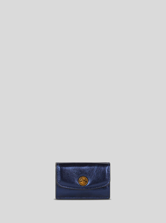 Etro Laminated Leather Coin Purse In Navy Blue