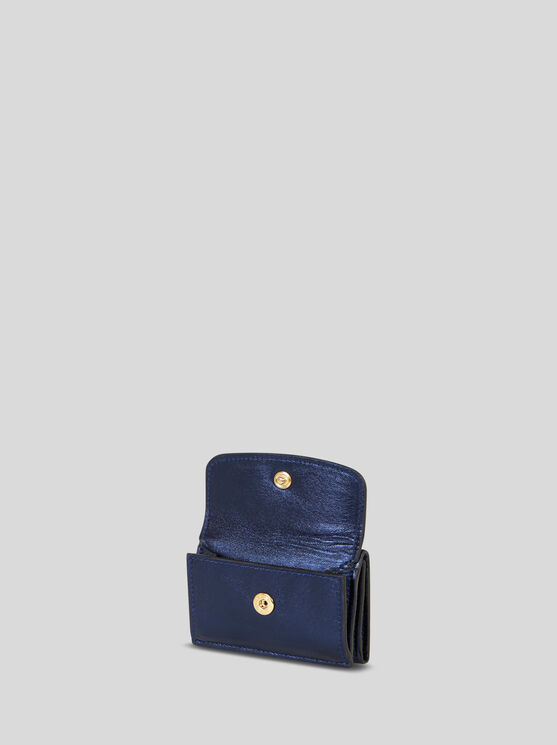 Etro Laminated Leather Coin Purse In Navy Blue
