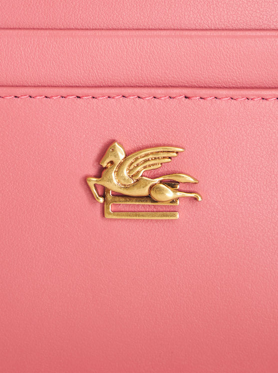 Shop Etro Leather Card Holder With Pegaso In Red