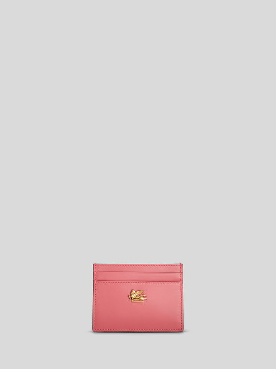 Shop Etro Leather Card Holder With Pegaso In Red