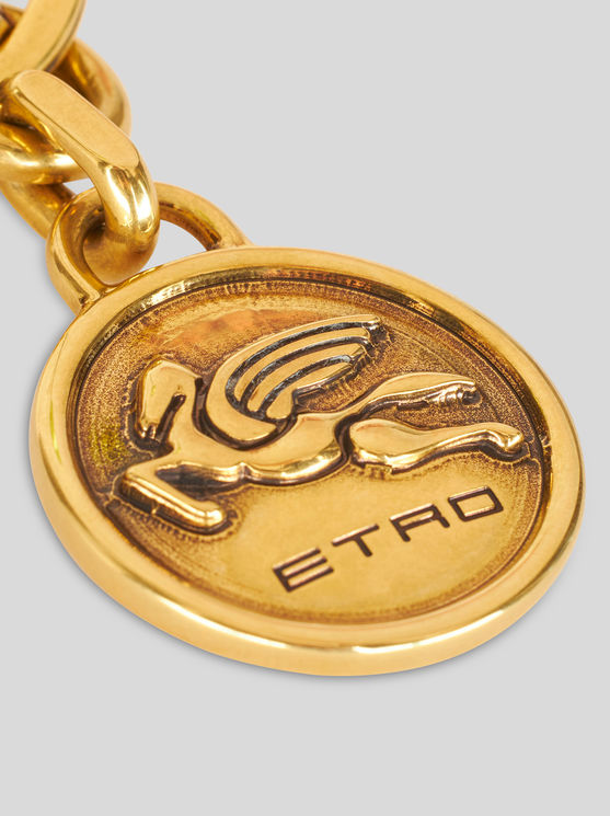 Etro Embossed Pegaso-charm Keyring In Gold