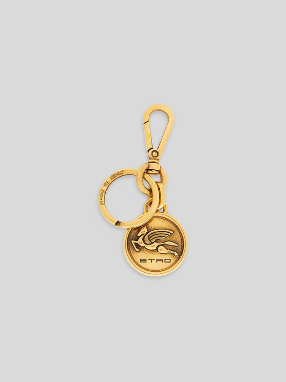Etro Embossed Pegaso-charm Keyring In Gold