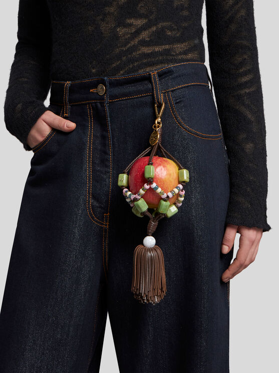 Etro Apple-tassel Leather Charm In Brown