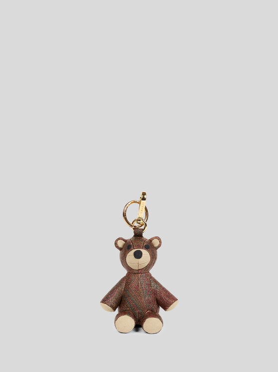 Etro Bear Charm Keychain In Braun
