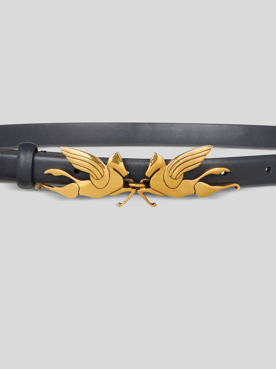 Shop Etro Belt With Pegaso In Navy Blue