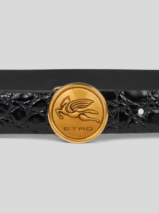 Shop Etro Crocodile-print Belt In Schwarz