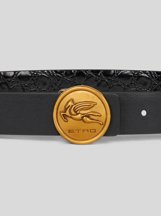 Shop Etro Crocodile-print Belt In Schwarz