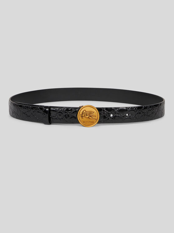 Shop Etro Crocodile-print Belt In Schwarz