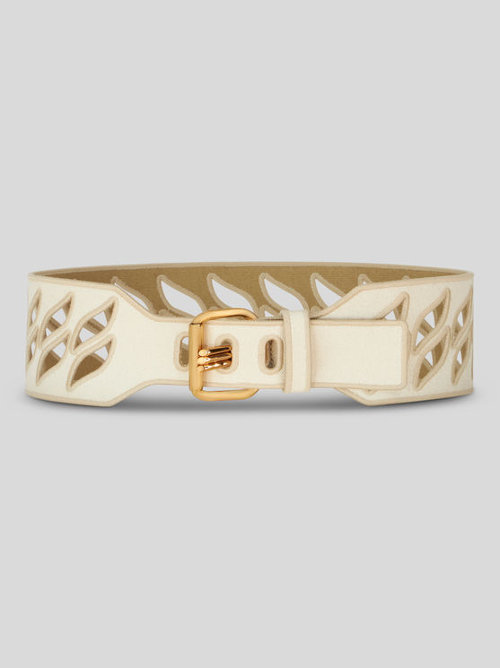 Shop Etro Perforated Canvas Belt With Three Prongs In White