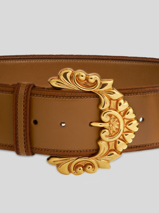 Etro Leather Maxi-belt With Baroque Buckle In Brown