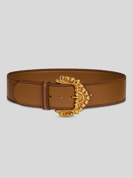 Etro Leather Maxi-belt With Baroque Buckle In Brown