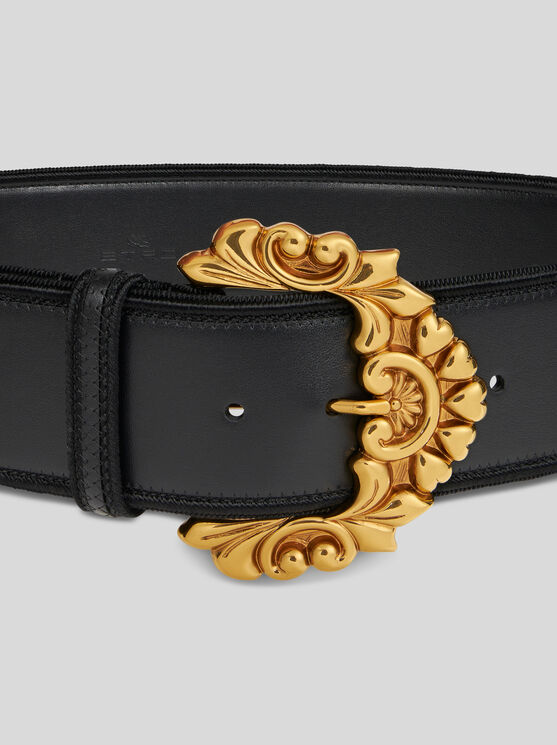 Etro Leather Maxi-belt With Baroque Buckle In Black
