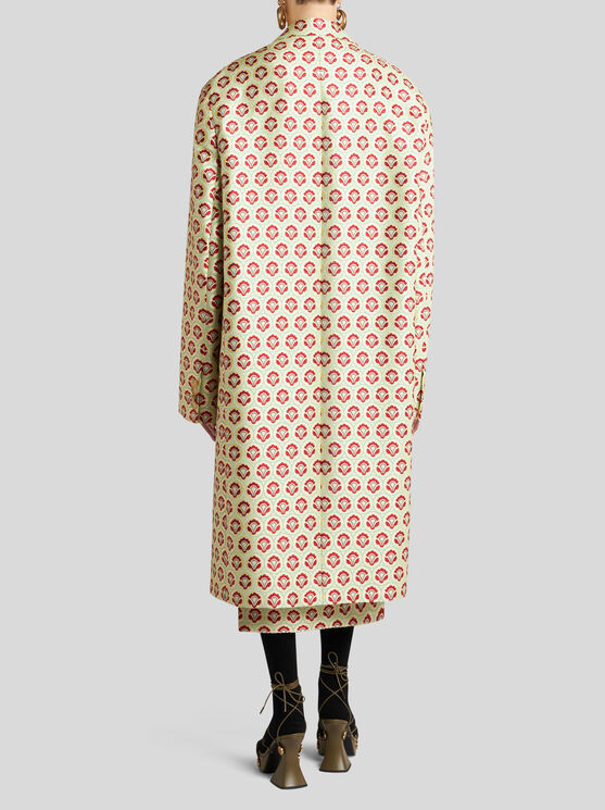 Shop Etro Shiny Jacquard Duster Coat In Yellow