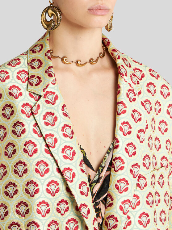 Shop Etro Shiny Jacquard Duster Coat In Yellow