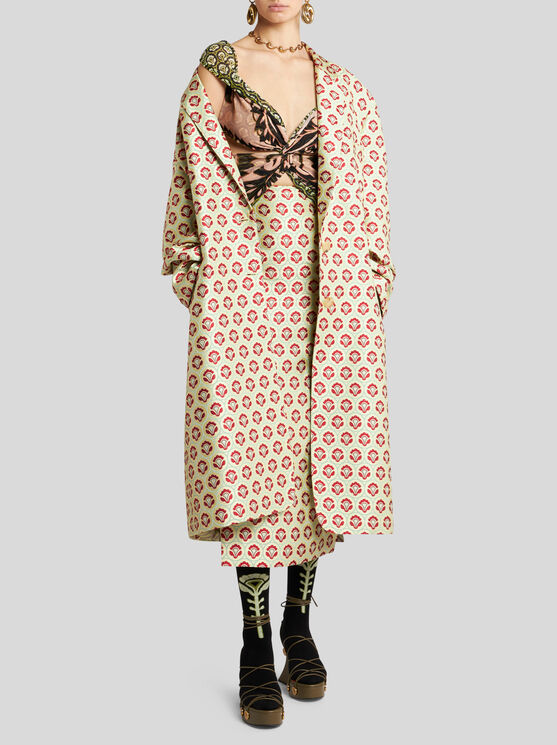 Shop Etro Shiny Jacquard Duster Coat In Yellow