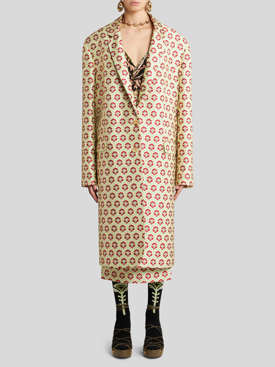 Shop Etro Shiny Jacquard Duster Coat In Yellow