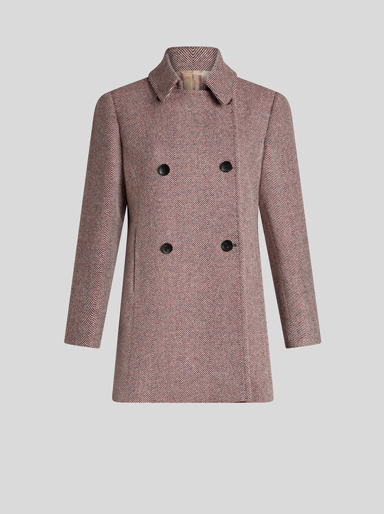 Shop Etro Wool Tweed Pea Coat In Pink