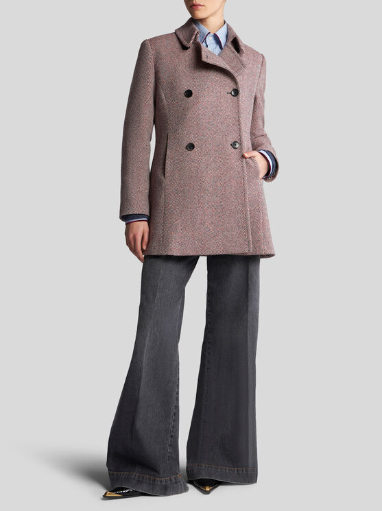 Shop Etro Wool Tweed Pea Coat In Pink