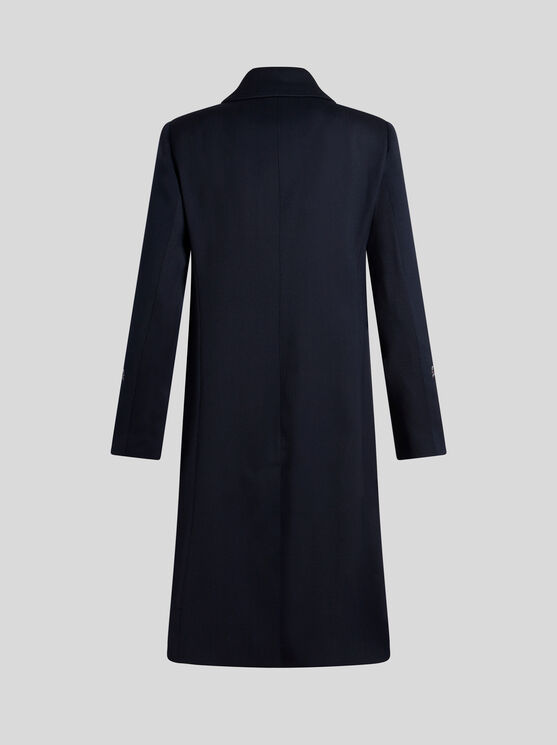 Shop Etro Gabardine Coat With Embroidery In Navy Blue