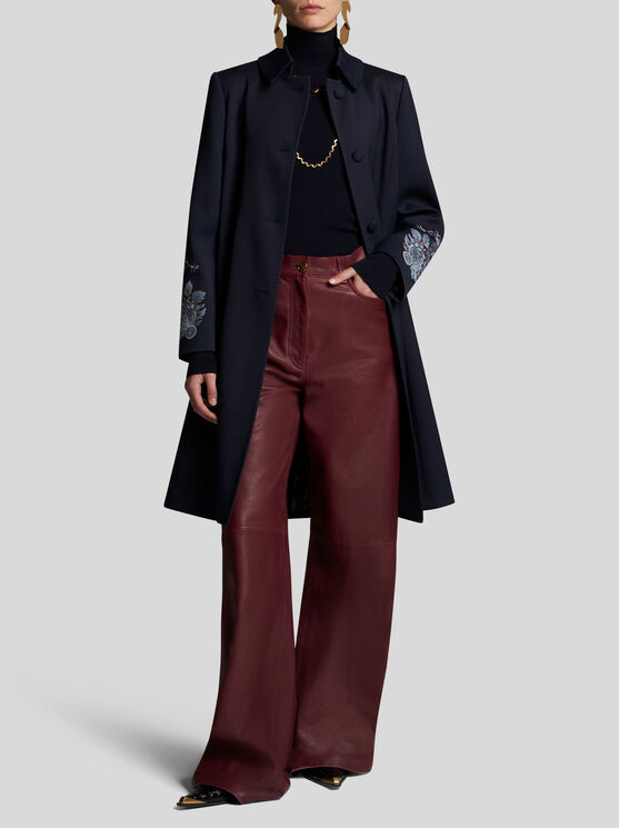 Shop Etro Gabardine Coat With Embroidery In Navy Blue